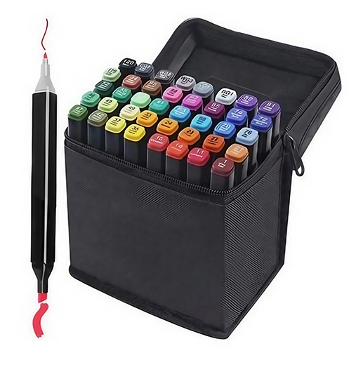 48-Pack - Tuschpennor med Fodral - Dubbelsidiga Pennor multifärg