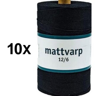 10 st. rullar Extra stark Mattvarp 12/6 Svart - 500 gr / rulle - 100% ekologisk bomullsmattvarp